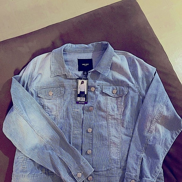 🆕 NINE WEST WOMEN'S Pinstripe Sarah Denim Jacket Size XXL - Picture 3 of 16